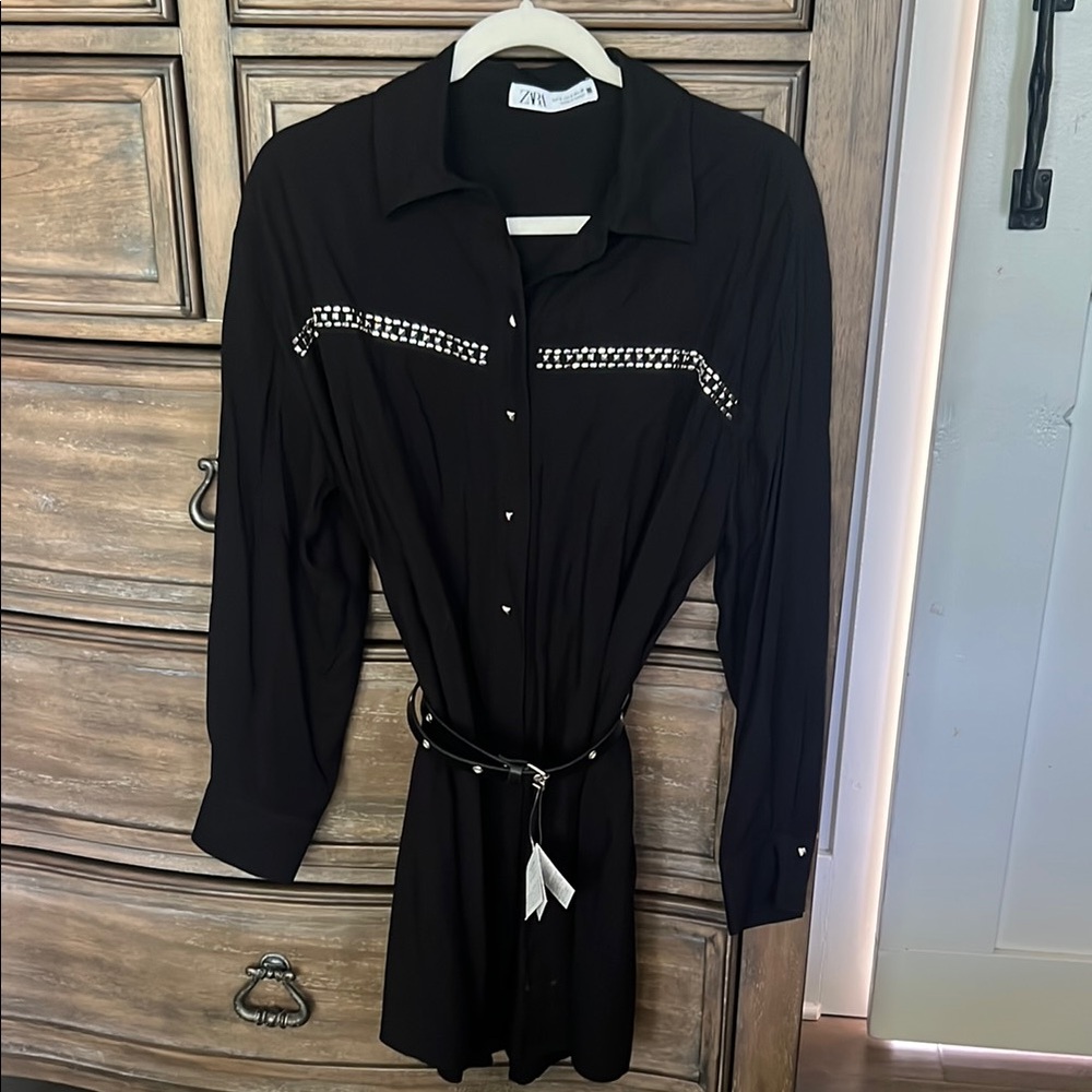 Zara Black Studded Shirt Dress